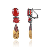 Retro Style Inlaid Natural Colourful Gemstone Water Droplet Silver Drop Earrings for Women